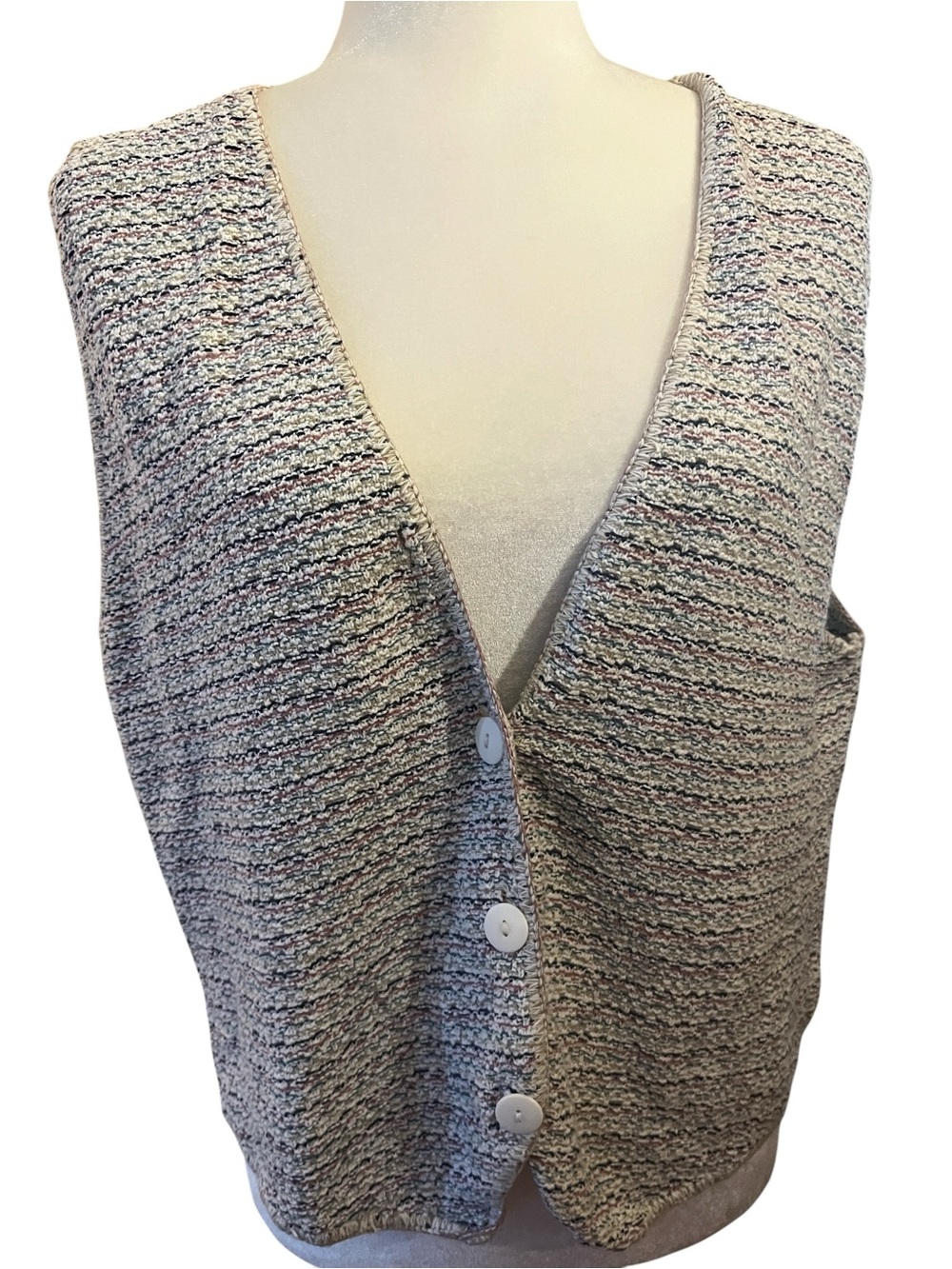 In Charge Vintage Striped Multicolor V-Neck Button Sweater Vest Size Medium